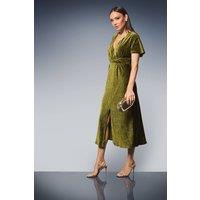 Principles Women's Wrap Crinkle Velvet Midi Dress in Olive | Size: 14