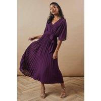 Oasis Women's Petite Occasion Kimono Sleeve Pleated Midi Dress in Plum | Size: 10