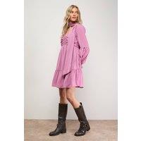 Oasis Women's Ruched Bow Tie Mini Dress With Stud Trim in Rose | Size: 14