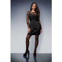 Oasis Women's Lace Sleeve Bow Front Midi Dress in Black | Size: 8