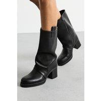 Faith Women's : Romie Faux Leather Straight Leg High Block Heel Platform Calf Boots in Black | Size: 6