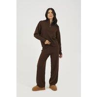 Brave Soul Women's Knitted Zip Neck Jumper & Trouser Set in Chocolate | Size: XS