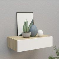 Berkfield Home Wall-mounted Drawer Shelf Oak & White 40x23.5x10cm MDF in Brown | Size: 40x23.5x10 cm