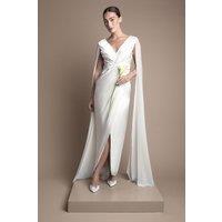 Coast Women's Satin Cape Sleeve Maxi Wedding Dress in Ivory | Size: 16