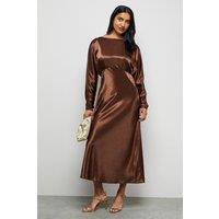 Warehouse Women's Satin Batwing Draped Midaxi in Chocolate | Size: 10