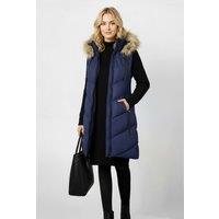 MODISHION Women's Hooded Mid-length Quilted Padded Gilet Sleeveless Coat in Navy | Size: Small