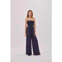 Labeca Women's Mare Cotton Shirred Jumpsuit in Dark Blue | Size: XS