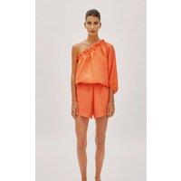 Labeca Women's Capri Citrus Linen Shorts in Orange | Size: Small