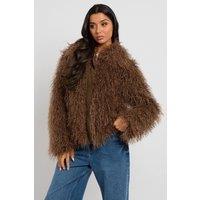 Urban Bliss Women's Mongolian Faux Fur Coat in Brown | Size: 16