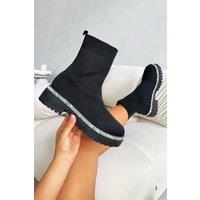 Love Lemonade Women's Sparkly Stretch Chunky Sock Boots in Black | Size: 7