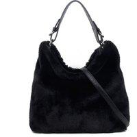 JFY Women's Faux Fur Top Zip Closure Shoulder Bag in Black