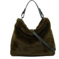 JFY Women's Faux Fur Top Zip Closure Shoulder Bag in Dark Green