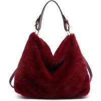 JFY Women's Faux Fur Top Zip Closure Shoulder Bag in Wine