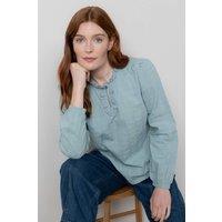 Lily & Me Women's Emily Long Sleeve Cotton Check Blouse with Scalloped Neckline in Duck Egg Blue | Size: 18
