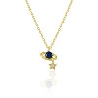 Spero London Women's Dark Blue Saturn Necklace With Star Sterling Silver in Gold | Size: 18 inches