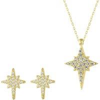 Spero London Women's Northern Star Polaris Sterling Silver Necklace & Stud Earring Set in Gold