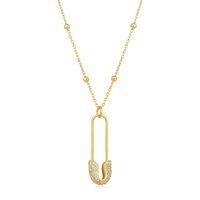 Spero London Women's Sterling Silver Jewelled Safety Pin Necklace With Beaded Chain in Gold