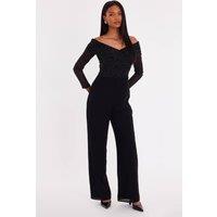 Quiz Women's Black Diamante Bardot Jumpsuit | Size: 10