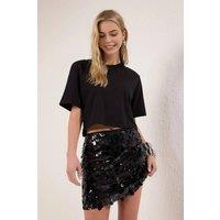 WOVCOR Women's Sequin Mini Skirt With Ruffle Detail in Black | Size: 10