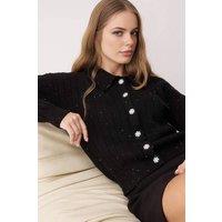 WOVCOR Women's Sequined Knit Cardigan With Button Detail in Black | Size: Small