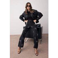 WOVCOR Women's High-Waist Stone-Detail Wide-Leg Jeans in Black | Size: 6