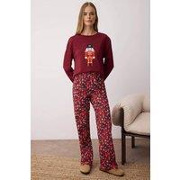 WOVCOR Women's 2-Piece Cotton Christmas Pyjama Set in Burgundy | Size: Small