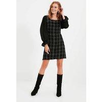 WOVCOR Women's Tweed Argyle A-Line Mini Woven Dress in Black | Size: 6