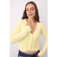 WOVCOR Women's Crop Soft-Textured V Neck Knit Cardigan With Button Detail in Yellow | Size: Medium