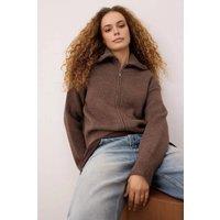 WOVCOR Women's Soft Textured Oversize Zipper-Detail Knit Cardigan in Taupe | Size: Large