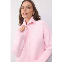 WOVCOR Women's Soft Textured Oversize Zipper-Detail Knit Cardigan in Pink | Size: Medium