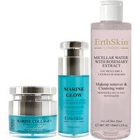 Erth Skin London Women's Micellar Water w/ Rosemary Extract 150ml+ Marine Glow Vitamin C + Collagen Concentrate Serum 30ml+Marine Collagen Night