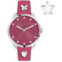 Furla Women's Pink Shiny Dial Fuschia Leather Pin Watch