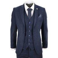 TruClothing Men's Wool Tweed Suit 3 Piece 1920s in Navy | Size: 46R