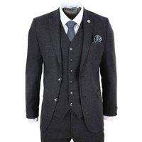 TruClothing Men's Wool Tweed Suit 3 Piece 1920s in Black | Size: 46R