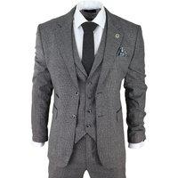 TruClothing Men's AK Collection Herringbone Tweed 3 Piece Suit in Grey | Size: 38R