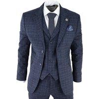 TruClothing Men's AK Collection Herringbone Tweed 3 Piece Suit in Blue | Size: 46R