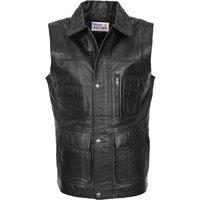 House of Leather Men's Mens Real Leather Gilet Vest Multi Purpose Waistcoat Roger in Black | Size: Small