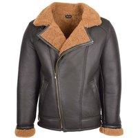 House of Leather Men's Mens Real Sheepskin Aviator Pilot Cross Zip Jacket Blen in Brown | Size: 3XL