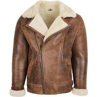 House of Leather Men's Mens Real Sheepskin Aviator Pilot Cross Zip Jacket Blen in Light Brown | Size: Large