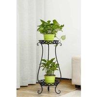 Living and Home 2 Tier Tall Vintage Metal Plant Stand Flower Holder Plant Pot Rack in Black