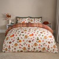 OHS Autumn Gonk Reversible Check Duvet Cover Set with Pillowcase in Beige | Size: Double