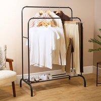 OHS Double Clothes Rail Display Hanging Stand with Shoe Rack in Black