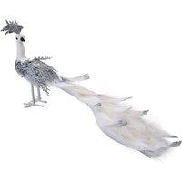 VFM e-Store Christmas Velvet Peacock Decoration 20cm x 17cm Silver X 1 | Size: 20 cm x 17 cm