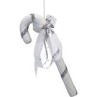 VFM e-Store Christmas Velvet Candy Cane Decoration 41cm x 14cm Silver X 1 | Size: 41 cm x 14 cm