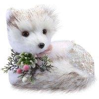VFM e-Store Christmas Flocking Fox Decoration 14cm x 17cm White X 1 | Size: 14 cm x 17 cm