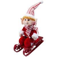VFM e-Store Christmas Elf On Sledge Decoration 31cm x 16cm Red X 1 | Size: 31 cm x 16 cm