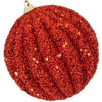 VFM e-Store Christmas Glitter Hanging Ball Decoration 12cm x 11cm Red X 1 | Size: 12 cm x 11 cm