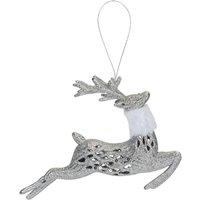 VFM e-Store Christmas Glitter Reindeer Hanging Decoration 17cm x 20cm Silver X 1 | Size: 17 cm x 20 cm