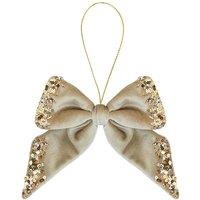 VFM e-Store Christmas Velvet Bow Hanging Decoration 18cm x 23cm Gold X 1 | Size: 18 cm x 23 cm