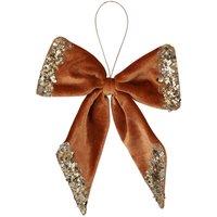 VFM e-Store Christmas Velvet Bow Hanging Decoration 22cm x 21cm Gold X 1 | Size: 22 cm x 21 cm